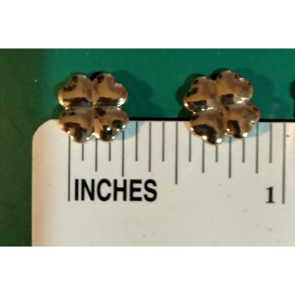 Heart Four Leaf Clover Earrings Gold Tone Stud Irish St Patricks Day - Picture 2 of 4